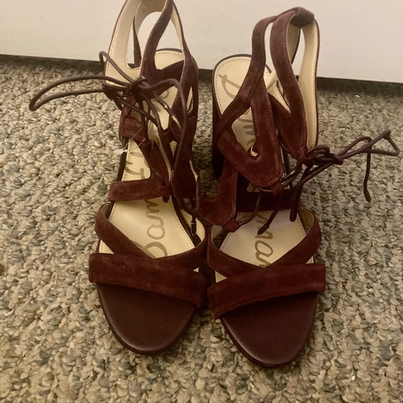 Sam Edelman Yardley Wine Suede Lace Up Heels - Picture 8 of 12